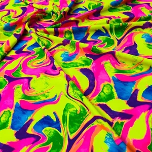 Estampado psicodélico abstracto de neón elástico en 4 vías 60" de ancho por yarda para trajes de baño - Imagen 1 de 6