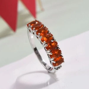 AAAA Mexican Fire Opal Band Ring in Sterling Silver, Jalisco Opal Band For Women - Picture 1 of 3