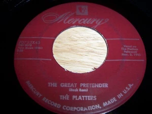 THE PLATTERS- THE GREAT PRETENDER-1955 POP SINGLE 45, MERCURY 70753X45 (VG+/EX) - Picture 1 of 2