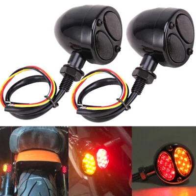 Pair Motorcycle LED Bullet Turn Signal Brake Blinker Light For Bobber Cafe Racer - Imagem 1 de 4