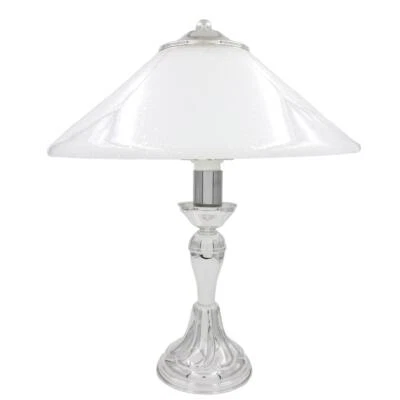 Lampada da Tavolo in Argento con Paralume in Vetro Bianco - Immagine 1 di 4