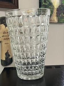 Vintage Glass Flower VASE 10x6.5” Tapered Triangle Cuts - Picture 1 of 9