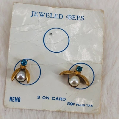 Juego de 2 prendedores de solapa de insectos tono dorado abejas con joyas NEMO de colección con acento de cristal perla Foto 1 de 4