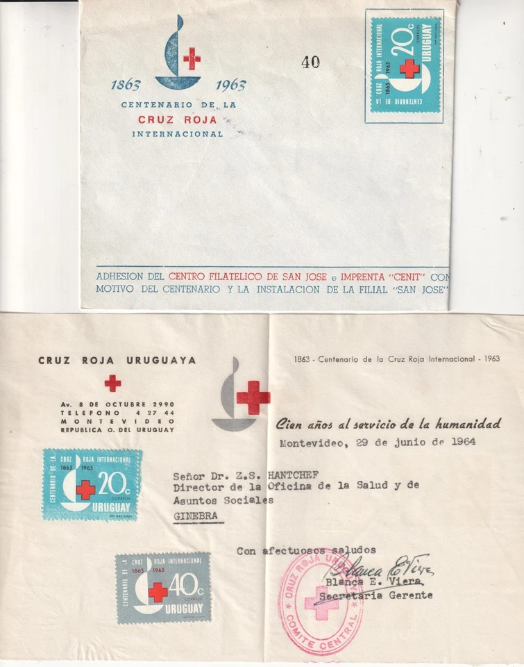 Уругвай 1963 Красный Крест centenario обложка + письмо не отправлено - Изображение 1 из 1