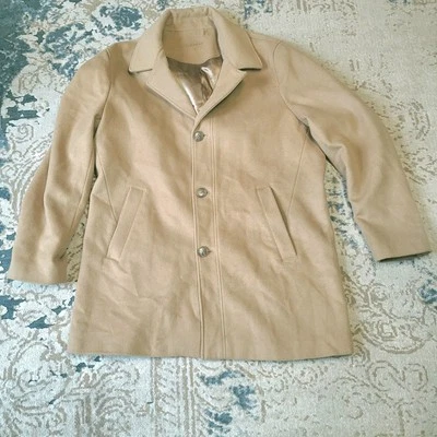 Calvin Klein Mens Overcoat Size Large Wool Polyester Cashmere Blend Yellowie Tan - Image 1 of 4