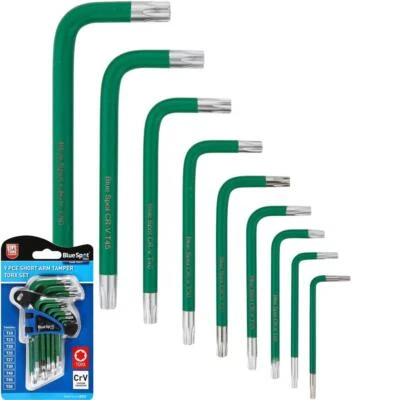 BlueSpot 9pc Short Arm Star Tamper Torx Allen Key Security Wrench T10 - T50 Set  - Image 1 of 4