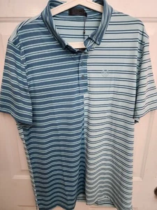 G/Fore G4 Split Stripe Mens Large Golf Polo Shirt Seaglass NEW NWT G4MF23K004🔥 - Picture 1 of 13