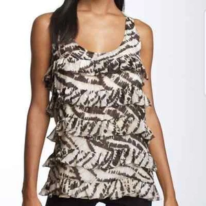 Diane Von Furstenberg Women's Pitonesa Ruffled Chiffon Silk A-Line Tank Top Sz 4 - Picture 1 of 6