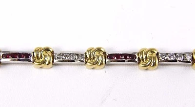 Natural Round Ruby & Diamond Link Flower Tennis Bracelet 18K White Gold 3.46Ct - Image 1 of 4