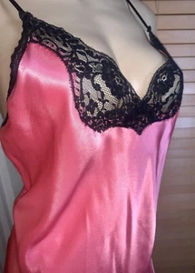 Vintage sexy Lady Cameo niedriger Rücken seidig glänzend Satin Spitze Nachthemd Dessous L - Bild 1 von 11