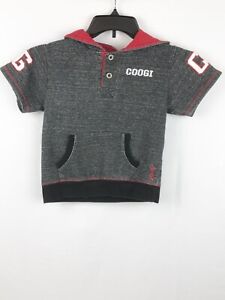 Coogi Kids 1/4 Button Front Pullover Short Sleeve Hoodie Sweater Black/Red Size 