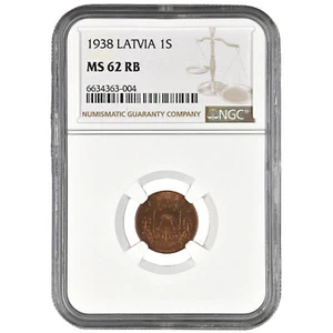 Coin in NGC slab "1 santims 1938, Latvia, MS 62 RB" - Picture 1 of 2