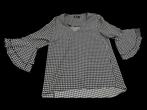 Karierte Bluse Damen Größe P/S Pullover ausgestellte Ärmel schwarz weiß kariert - Bild 1 von 12