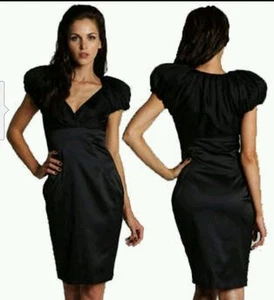 TED BAKER London schwarz ALWAID Pufferärmel Empire Taille Plissee Kleid Gr. 3 (US 8) - Bild 1 von 1