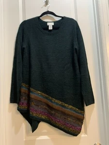 Suéter túnica manga larga Soft Surroundings dobladillo asimétrico a rayas mediano - Imagen 1 de 6