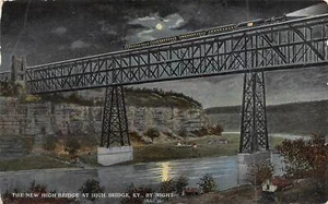Railroad Train Moonlight Night New High Bridge Kentucky 1910c postcard - Picture 1 of 2