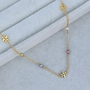 Women ToryBurch Kira Gold Choker Bracelet Classic Double T Chain Jewelry Gift - Picture 1 of 8
