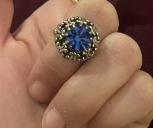 Vintage West Germany Faceted Blue Glass Brass Adjustable Twist Split Shank Ring - Picture 1 of 8