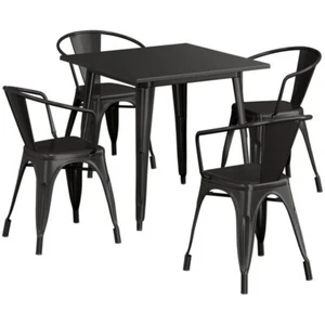 31.5'' Square Black Metal Restaurant Table Set with 4 Armchairs For Outdoor Use - Picture 1 of 7