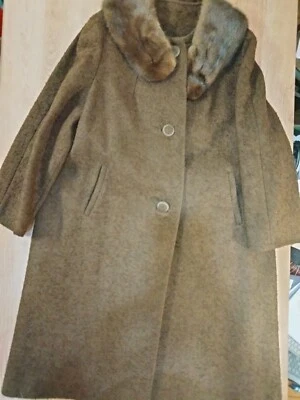 Chaqueta Betty Rose Vintage 1950 1960 Marrón Cuello Visón Talla Grande Foto 1 de 4