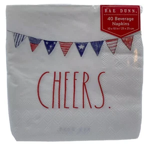 Rae Dunn 40 piece beverage napkins Cheers patriotic flags holiday drinks party - Picture 1 of 4
