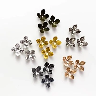 100 piezas tapas de cuentas de flores de aleación de 4 pétalos 15X8 mm tapas de extremo de cuentas toppers para joyería Foto 1 de 4