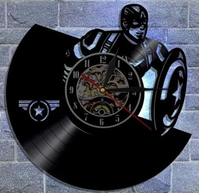 Capitán América Luz LED Control Remoto Vinilo Disco LP Reloj de Pared Decoración Arte Foto 1 de 4