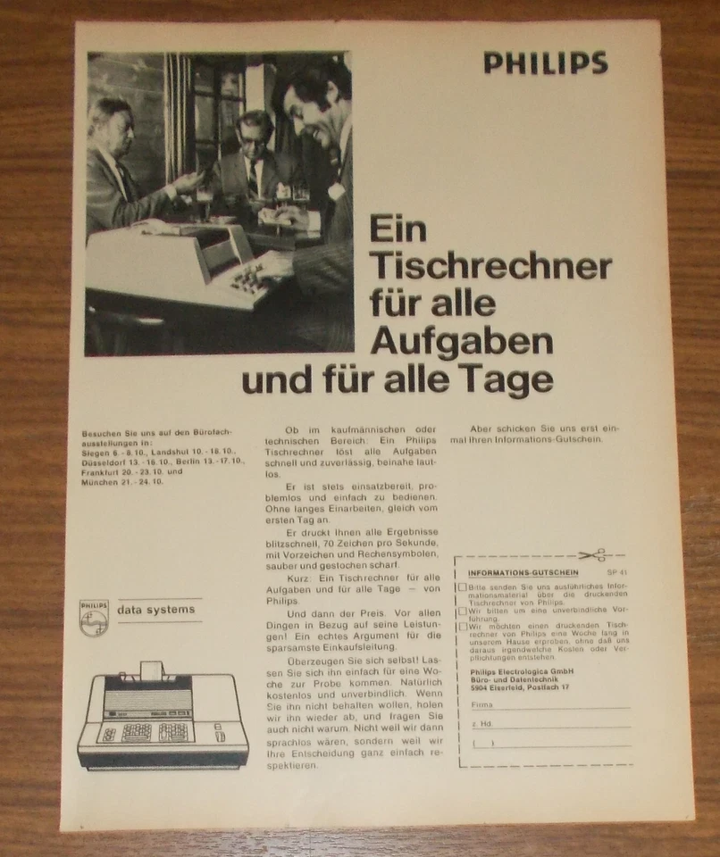 Seltene Werbung PHILIPS - Ein Tischrechner für alle Tage und alle Aufgaben 1970 - Image 1 of 1