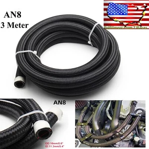 AN8 Nylon Braided Fuel Line Oil/Gas/Fuel Hose End Fitting Hose 10FT USA - Picture 1 of 19