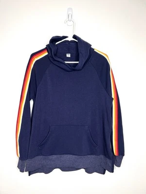 Старая темно-синяя женская длинная толстовка с капюшоном толстовка размер M темно-синяя полоса рукав передний карман - Изображение 1 из 4