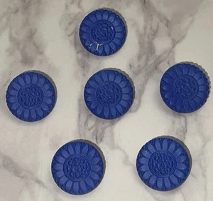 Vintage 6 Blue Flower Czech Glass Buttons Button Lot 101-25 - Picture 1 of 7