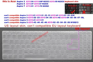 US Keyboard Skin Cover for Acer A315-24 -24P N23C3 A315-59 N22C6 A515-47 A515-57 - Picture 1 of 6
