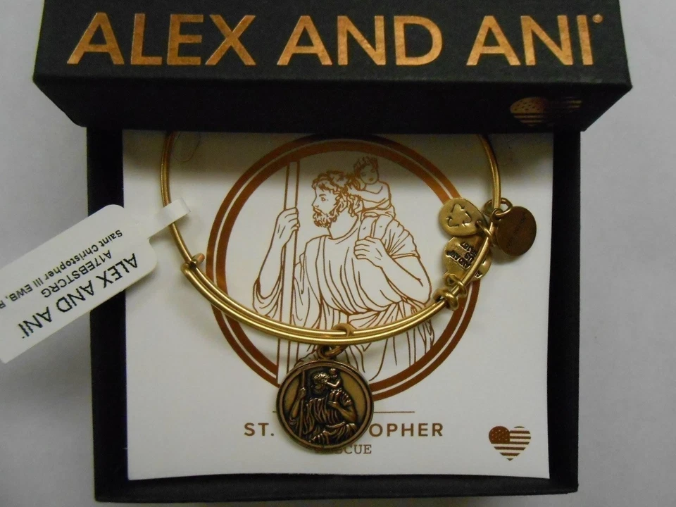 Alex and Ani Saint Christopher III Rafaelian Gold Charm Bangle Bracelet