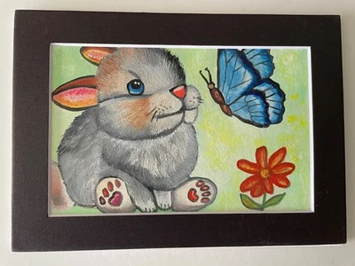 Pintura al óleo original 5 x 7 pulgadas incluyendo negro mate - Envío gratis - Conejo Foto 1 de 4