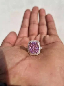 8.00 Ct Cushion Cut Real Pink Sapphire Diamond Engagement Ring 14K White Gold - Picture 1 of 8