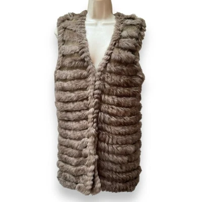 Rabbit Fur Vest Hand Knit 3/4 Length Womens Brown Size S Jacket Accessory - Image 1 of 4