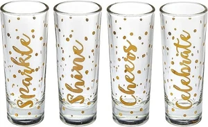 Godinger Liquor Shot Glasses Celebrate Shooters Gold Dotted Design Set of 4 - Picture 1 of 1