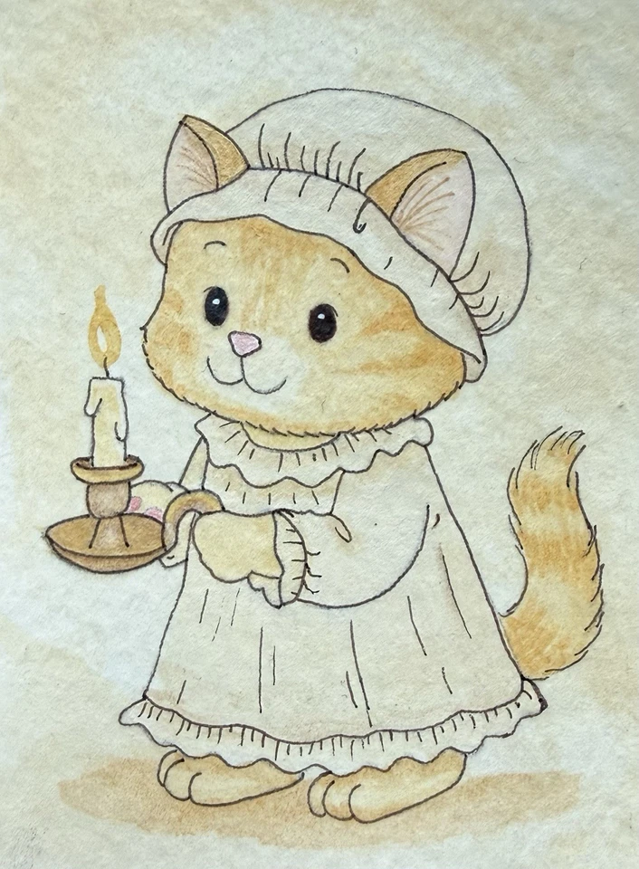 Candle Kitty ACEO Pintura Acrílica Original Feriados Miniatura Arte de Gato Carvalho - Imagem 1 de 1