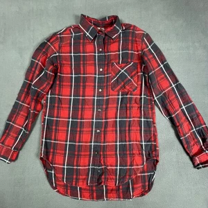Denim & Supply Ralph Lauren Shirt Womens Small Red Black Plaid Flannel Boyfriend - Picture 1 of 13