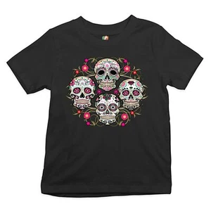 Day of the Dead Floral Sugar Skulls Youth T-shirt Dia de los Muertos Kids - Picture 1 of 29