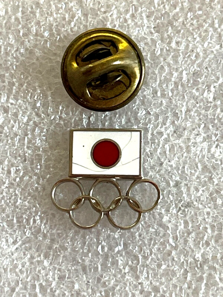 Japan Olympic NOC Pin Enamel Flag Silver Toned Rings. (2 - Image 1 of 1