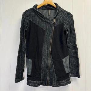 XCVI Asymmetric Zip Sweater Women Small Black Gray Moto Cotton Goth Boho Casual - Picture 1 of 11