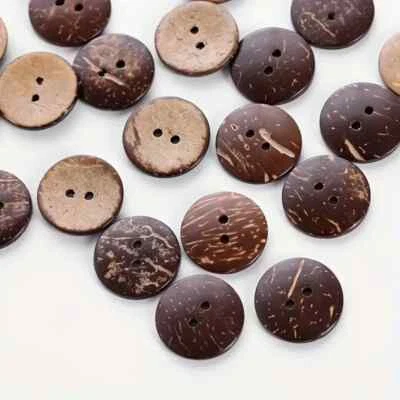 25pc 10mm Coconut Shell Button 2 hole Brown Sewing Buttons Scrapbooking knitting - Image 1 of 4