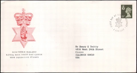 FDC, definitive, 1987, Belfast to Cicero IL Cover