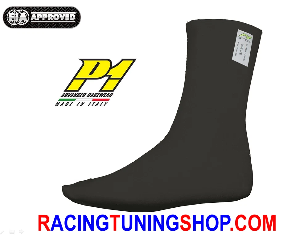 CALZE NERE OMOLOGATE FIA P1 RACEWEAR FIA 8856-2000 - UNDERWEAR SOCKS FIA BLACK - Immagine 1 di 1