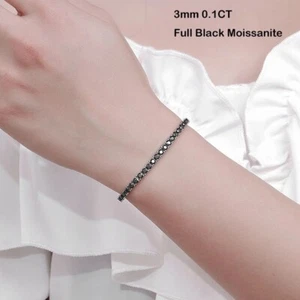 3-5mm VVS1 Black Moissanite Tennis Bracelet Chain 18k White Gold Plated Hip Hop - Picture 1 of 17