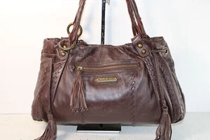 👜ISABELLA FIORE Boho Woven Leather Satchel Harriet Shoulder Bag Large Tote - Picture 1 of 11