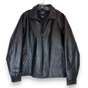 Vintage Gap Leather Moto Jacket Black Bomber Heavy Leather 90s Y2K Mens Large - Picture 1 of 10