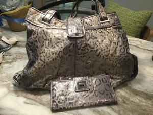 Kooba Metallic Leopard Print Large Handbag with matching wallet.  Beautiful. - Picture 1 of 9
