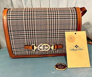 NWT Patricia Nash Brown Leather and Tweed Laurentina Crossbody. - Picture 1 of 13